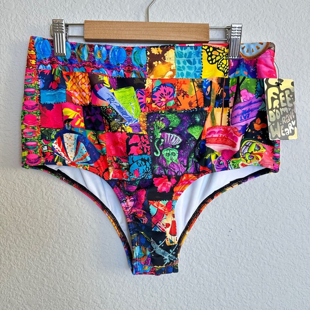 Freedom Rave Wear Madness Alice in Wonderland High Waisted‎ Rave Bottoms XL NEW